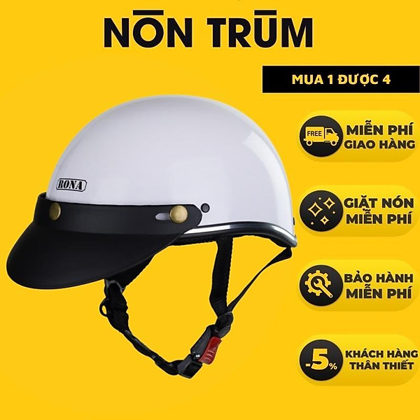 Mũ bảo hiểm xe máy nửa đầu Rona Haly viền bạc, nón bảo hiểm freesize chính hãng