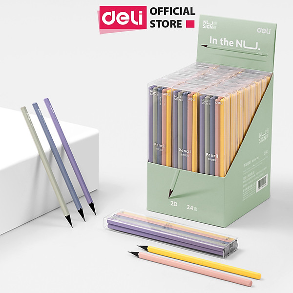 Bút Chì 2B Gỗ Nusign Màu Pastel Lõi Đen Deli - Chì Đậm Nhạy Với Máy Chấm Thi Học Sinh Văn Phòng Vẽ Tranh Tô Trắc Nghiệm