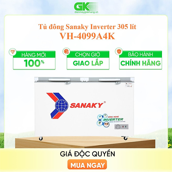 TỦ ĐÔNG INVERTER SANAKY 305 LÍT VH-4099A4K ĐỒNG (R600A) (KÍNH CƯỜNG LỰC) - HÀNG CHÍNH HÃNG