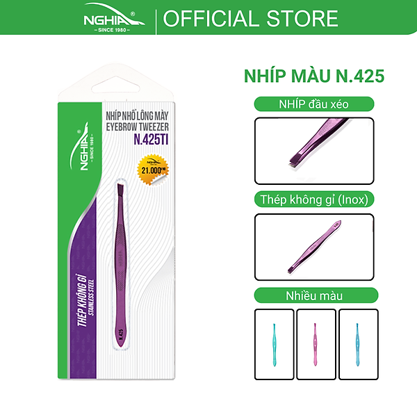 Nhíp Inox Đầu Xéo Nhổ Lông Mày Cao Cấp Kềm Nghĩa N.425