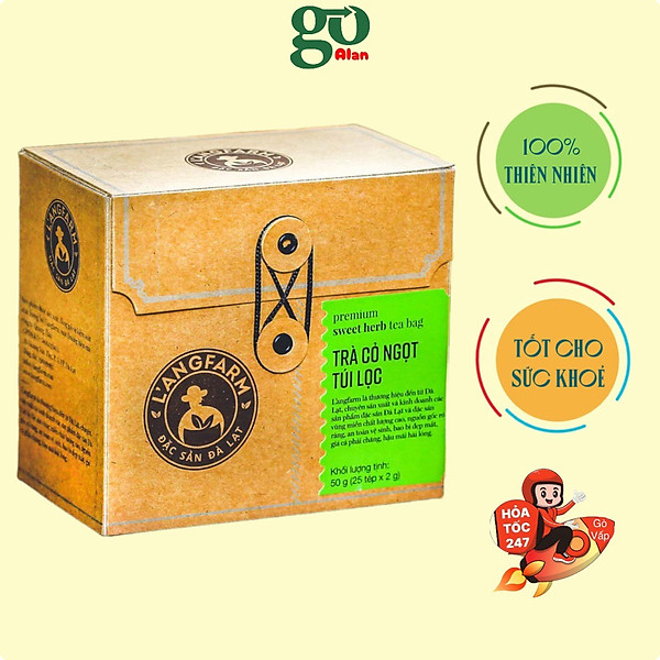 Trà cỏ ngọt túi lọc L'angfarm, 25 tép, hộp, mẫu quấn dây kraft