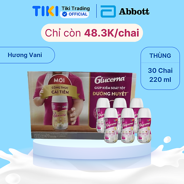 Thùng 30 Chai Sữa Nước Abbott Glucerna Vani 220ml