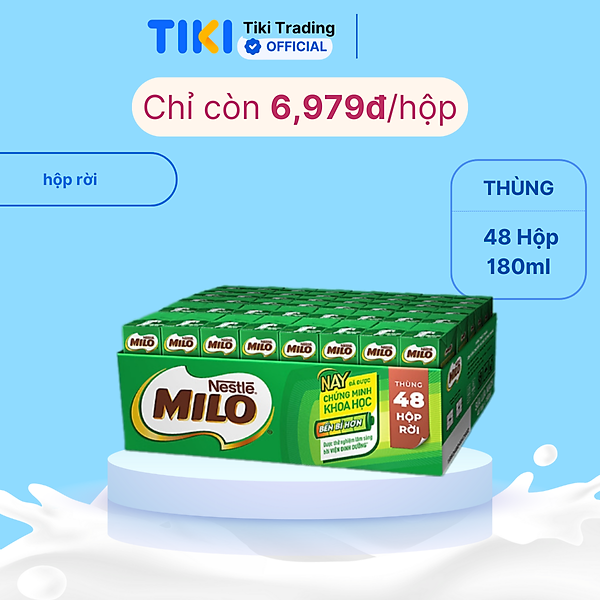 Thùng 48 Hộp Sữa Nestlé MILO Nước (180ml / Hộp) - không màng nhựa