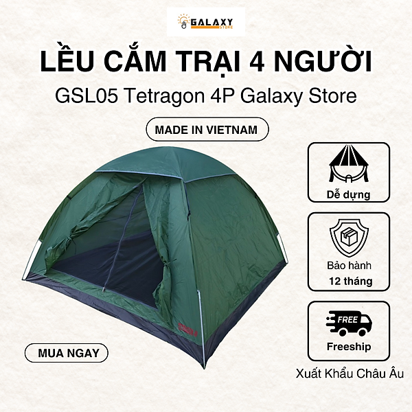 Lều 4 Người Phượt Cắm Trại Du Lịch Dã Ngoại Cao Cấp Galaxy Store GSL05 Tetragon 4P, Khung Thép Chắc Chắn Chống Thấm Nước, Không Bị Bí Hơi Trọng Lượng Nhẹ