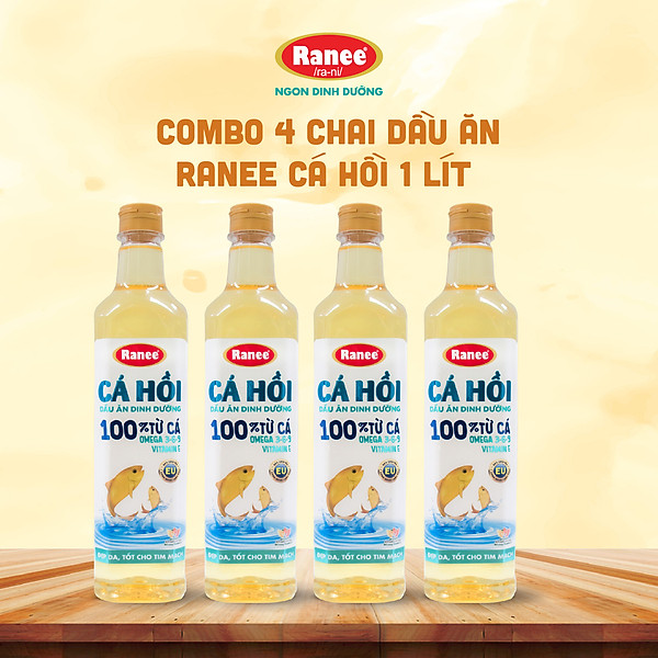Combo 4 chai dầu ăn Ranee CÁ HỒI 1 lít (1 lít/chai x 4 chai)