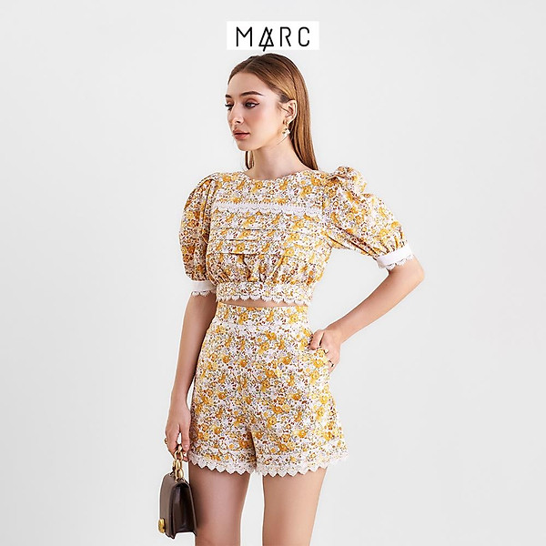 Áo kiểu nữ Marc Fashion cotton họa tiết viền ren cutout lưng FAVH0314