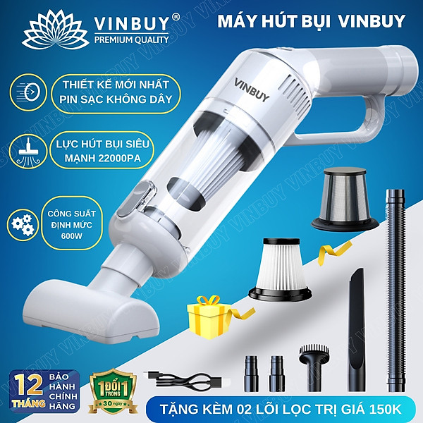 Máy hút bụi cầm tay, hút bụi xe ô tô, xe hơi, giường nệm, lực hút mạnh 22000PA, pin sạc không dây - Chính hãng VinBuy