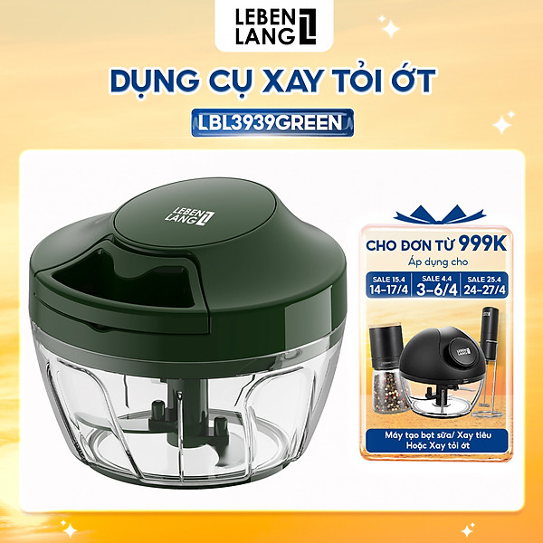 Dụng cụ xay tỏi ớt, thực phẩm Lebenlang LBL3939 lưỡi xay inox sắc bén, dây rút tiện lợi - hàng chính hãng