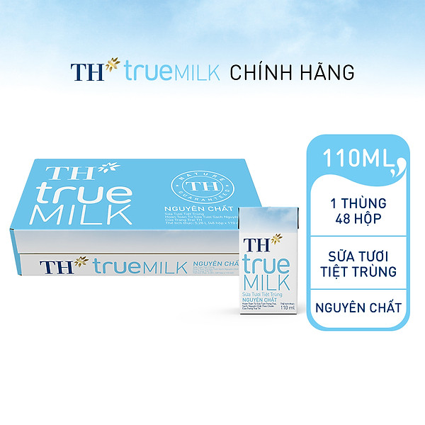 Thùng 48 hộp sữa tươi tiệt trùng TH true MILK nguyên chất 110 ml (110 ml x 48)