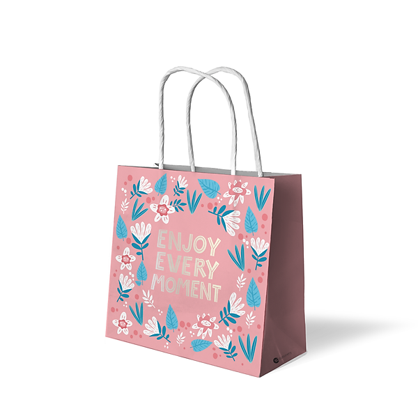 Túi giấy SDstationery Enjoy Every Moment 13.5x13.5 đựng quà, phụ kiện, mỹ phẩm, họa tiết hoa màu hồng ép kim trẻ trung