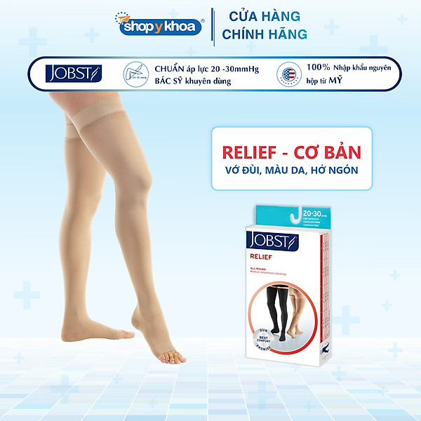 Vớ y khoa đùi Hỗ Trợ Điều Trị suy giãn tĩnh mạch chân JOBST Relief chuẩn áp lực 20-30mmHg - Da (tất y khoa)
