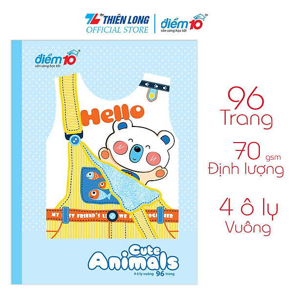 Lốc 5 Tập học sinh 96 trang 4 ô ly vuông 70 gsm Điểm 10 TP-NB044 (hình ngẫu nhiên)