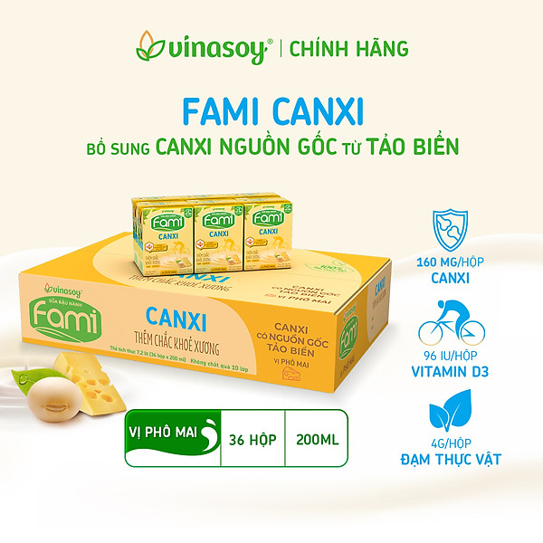 Thùng Sữa đậu nành Fami Canxi vị Phô Mai ( 200ml x 36 Hộp )