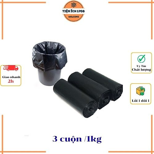 3 cuộn (1kg) túi đựng rác đen, bao rác tự phân hủy sinh học - size ...