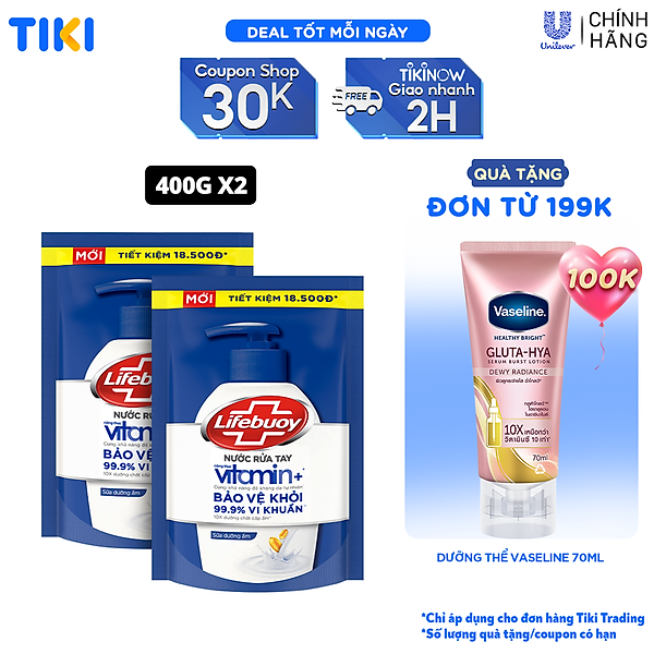Combo 2 Nước rửa tay Lifebuoy sữa dưỡng ẩm túi 400g