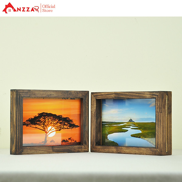 Khung ảnh gỗ để bàn anzzar nhiều kích thước màu nâu rustic gỗ thông nhập khẩu trang trí nhà cửa phong cách hiện đại KA-07