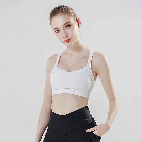 Áo tập Yoga Gym dây phối trắng BA507 Hibi Sports - Có mút nâng ngực bên trong