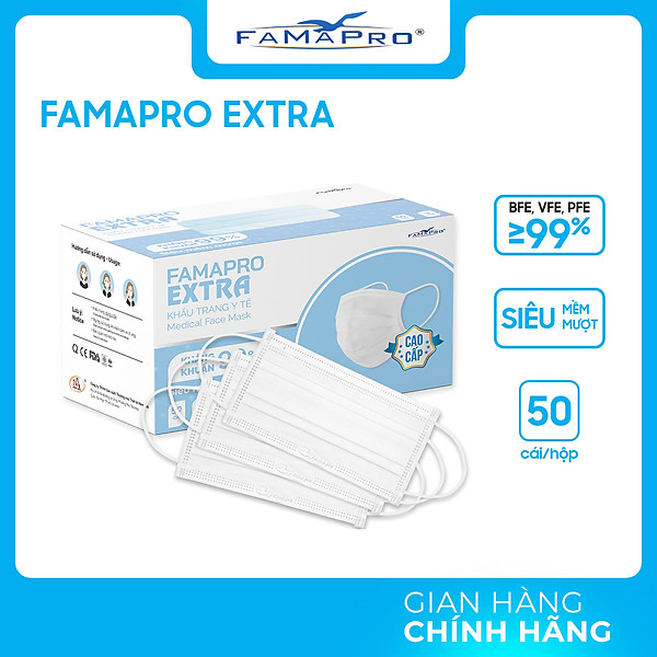 - Khẩu trang y tế kháng khuẩn 4 lớp Famapro Extra (50 cái/ hộp)