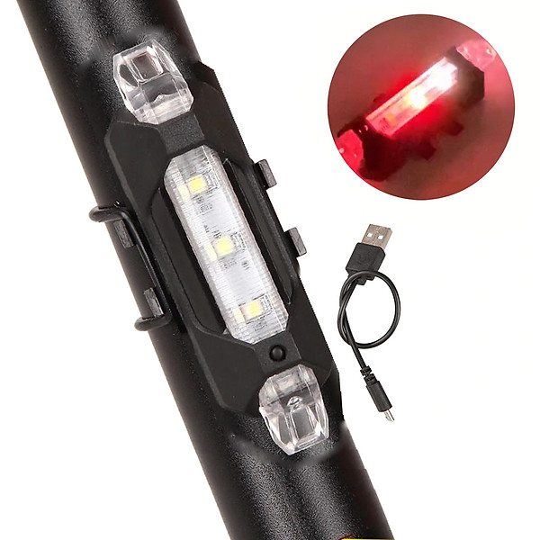 Đèn Hậu Xe Đạp Cảnh Báo Gắn Cốt Yên 2 Màu Cảnh Báo Sáng Cùng Lúc (Đỏ Trắng) Sạc Điện USB Nhiều Chế Độ Chống Nước Giúp Đạp Xe An Toàn Ban Đêm Mai Lee