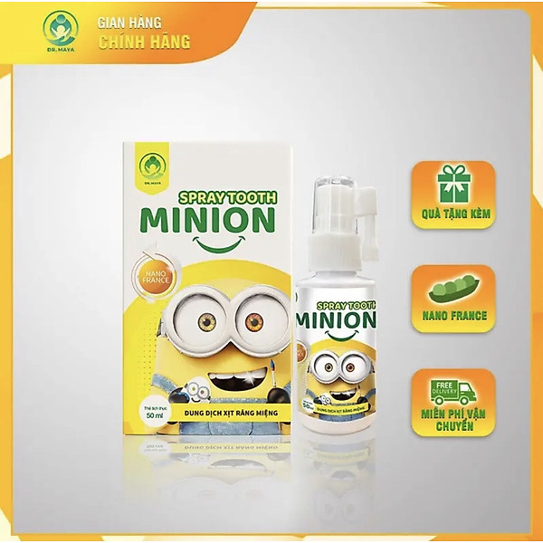 Xịt răng miệng Minion Gold Dr.maya hộp/50ml, Vệ sinh răng miệng ngăn ngừa sau răng cho bé từ 6 tháng tuổi