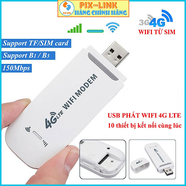 Bộ phát wifi từ sim 4G PIX-LINK USB Modem ,USB phát Wifi 4G LTE từ sim 4G, Dcom phát wifi di động tốc độ cao, phủ sóng rộng - Hàng chính hãng / Hàng nhập khẩu