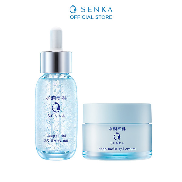 Combo Serum dưỡng ẩm và chống lão hóa Senka Deep Moist 3X HA 30ml và Mặt nạ ngủ cấp ẩm chuyên sâu dạng gel Senka Deep Moist Gel Cream 50g