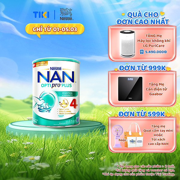 Sữa bột Nestlé NAN OPTIPRO PLUS 4 800g/lon với 5HMO Giúp tiêu hóa tốt + Tăng cường đề kháng - Bé 2-6 tuổi