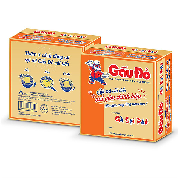 Thùng 30 Gói Mì Gấu Đỏ Gà Sợi Phở 63g