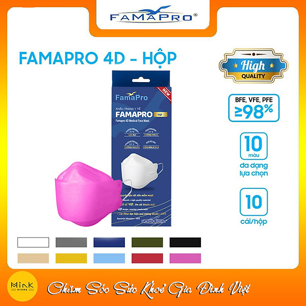 - Khẩu trang y tế kháng khuẩn cao cấp Famapro 4D tiêu chuẩn KF94 (10 cái/ hộp)