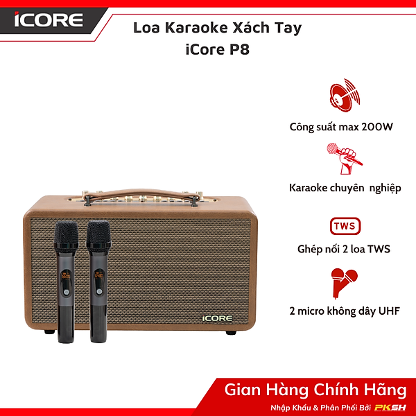 Bộ Loa Karaoke xách tay iCore P8 kèm 02 micro - Hàng Chính Hãng