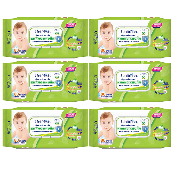 Combo 6 Khăn Ướt Unifresh Aloevera 80M (80 Miếng)