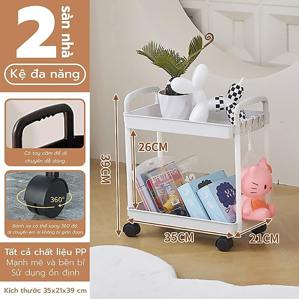 Kệ xe đẩy đựng đồ đa năng Model 3521: 2,3,4,5 tầng có bánh xe di chuyển đựng đồ ăn vặt, kệ spa bỉm sữa