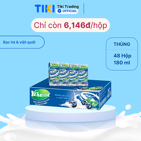 Thùng 48 Hộp Sữa Chua Lên Men Tự Nhiên Yomost Bạc Hà - Việt Quất (170ml/Hộp)