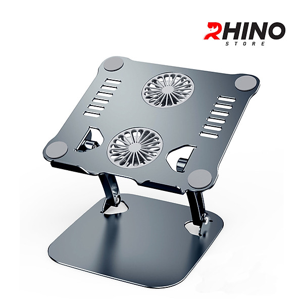 Kệ đỡ Laptop 2 quạt tản nhiệt Rhino KL202, giá đỡ máy tính nhôm cao cấp, gấp gọn - Hàng chính hãng
