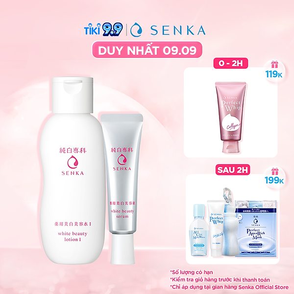 Bộ đôi dưỡng ẩm và dưỡng da trắng hồng mịn mượt Senka ( White Beauty Lotion 200ml + Serum White Beauty 35g)