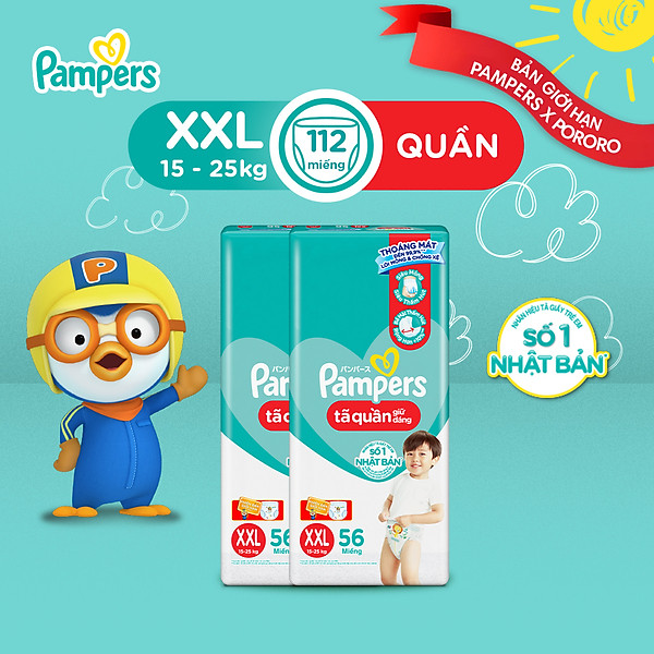 Combo 2 Tã/ Bỉm Quần Pampers Giữ Dáng Gói Cực Đại Size Xxl (56 Miếng, 15-25Kg), Chống Xệ