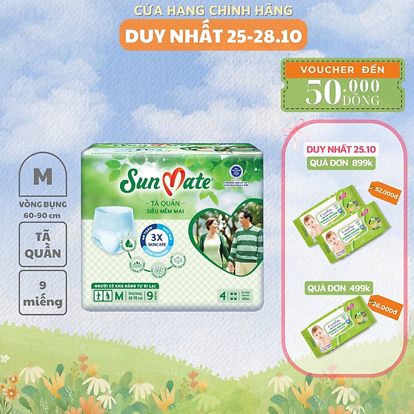 Tã quần người lớn SunMate siêu mềm mại mới size M09/L08/XL07