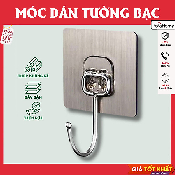 Móc Dán Tường Inox 304 Loại 1 Chân Chịu Lực Đến 20kg Kèm Miếng Dán Tráng Bạc Siêu Dính, Móc Dán Chịu Lực Loại Tốt