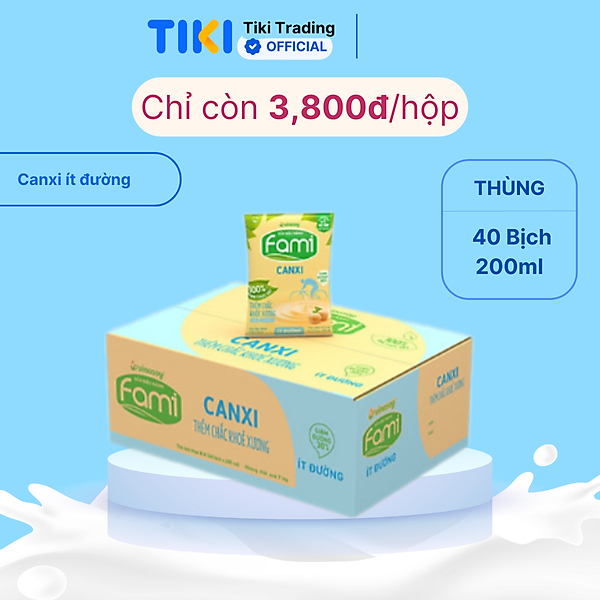 Thùng Sữa đậu nành Fami Canxi ít đường (200ml x 40 bịch)