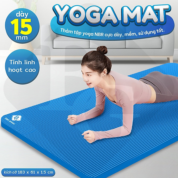 BG Thảm tập Yoga,GYM chuyên dụng dày 15mm NBR nguyên khối, độ đài hồi tốt, chống lún, Chống trơn trượt, độ bám cao, ngăn ngừa hôi và ẩm mốc (hàng nhập khẩu)