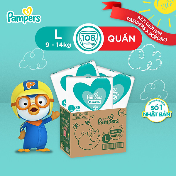 Thùng Tối Ưu Phí Vận Chuyển 3 Gói Tã Quần Pampers Giữ Dáng Size L(108 Miếng, 9-14Kg)/ Xl (96 Miếng, 12-17Kg)/ Xxl(84 Miếng, 15-25Kg)