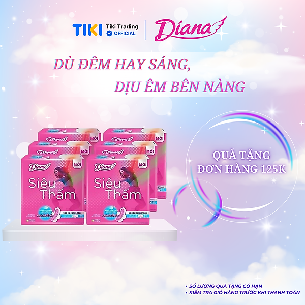 Combo 6 gói Băng vệ sinh Diana Siêu thấm siêu mỏng cánh 8 miếng