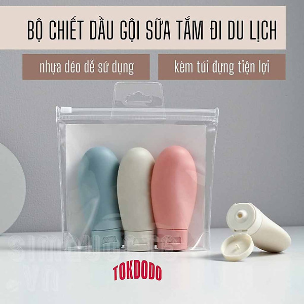 Set 3 Lọ chiết mỹ phẩm, dầu gội du lịch siêu tiện lợi dung tích 60ml kèm túi zip