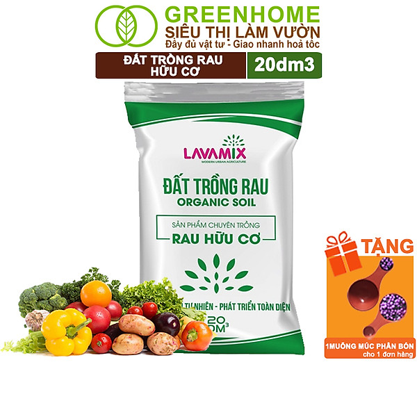 Đất Trồng Cây Greenhome, Bao 20dm3 (10kg), Đầy Đủ Dinh Dưỡng, Tiện Lợi, Dễ Sử Dụng, Chuyên Trồng Rau, Hoa, Kiểng
