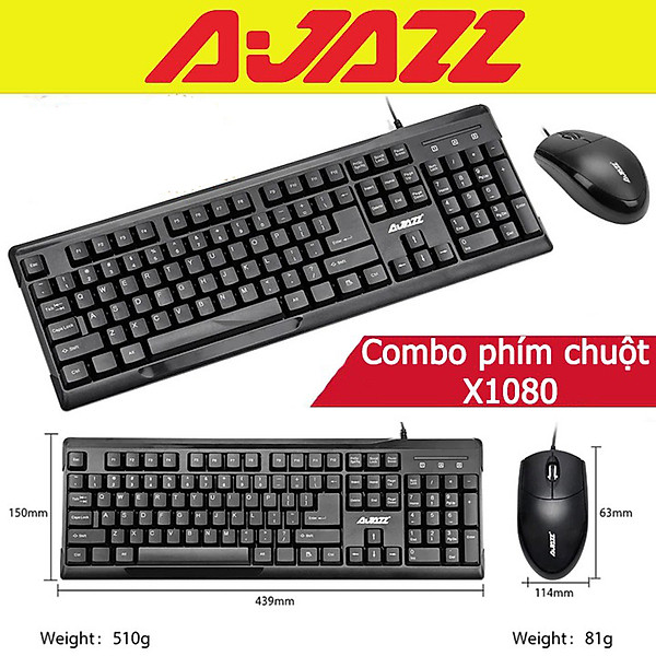 Combo bàn phím chuột văn phòng Ajazz X1080 mẫu đẹp – Hàng chính hãng