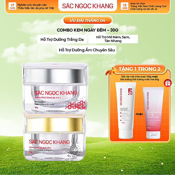 Bộ kem dưỡng ngày và đêm: Kem ban ngày 5 trong 1 (30ml) + Kem ban đêm (30g) giúp dưỡng ẩm, nâng tông, sáng da, làm mờ vết thâm, sạm, nám