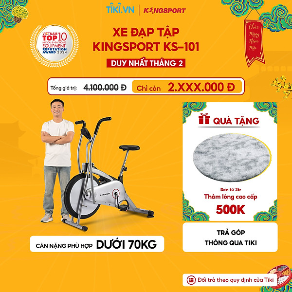 Xe đạp tập KINGSPORT KS-101 tập luyện toàn thân, tích hợp đồng hồ đo lường chỉ số, cân nặng phù hợp từ dưới 75kg