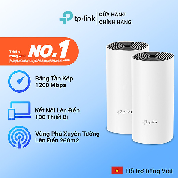 Bộ Phát Wifi Mesh TP-Link Deco E4 (2-pack) Băng Tần Kép MU-MIMO AC1200 - Hàng Chính Hãng