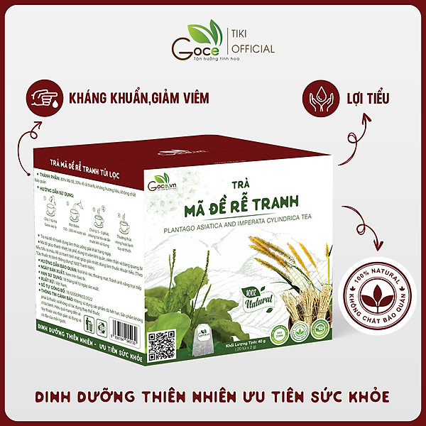 Trà mã đề rễ tranh túi lọc Goce - Lợi tiểu, tốt cho gan thận