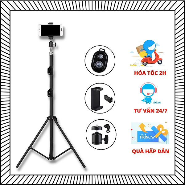 Cây Livestream Selfiecom - Hỗ trợ chụp ảnh, quay video, chơi tiktok, gắn đèn livestream - Tặng kèm remote bluetooth chụp ảnh- Hàng chính hãng